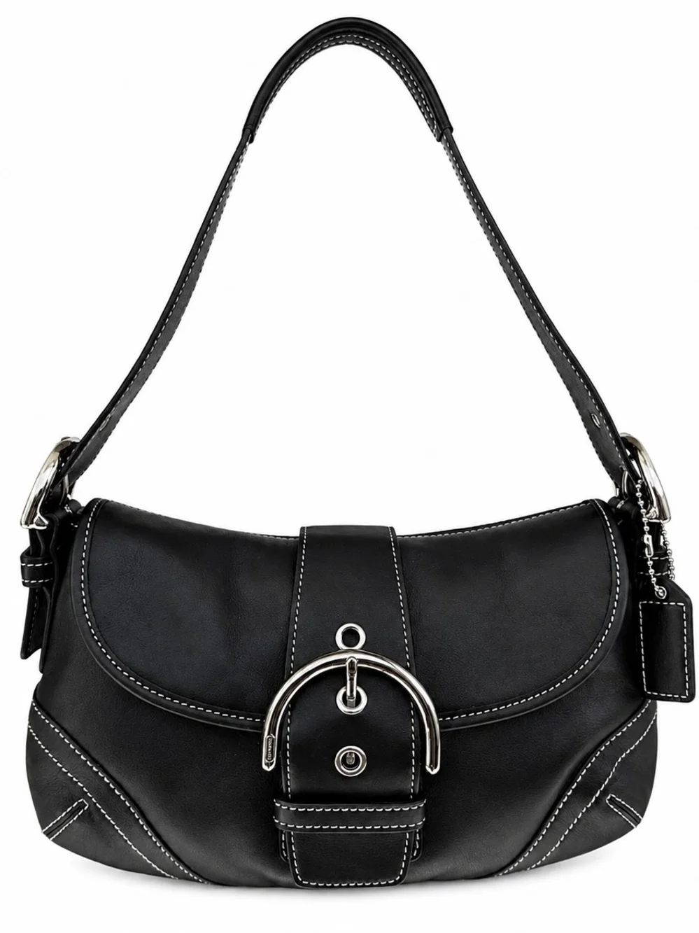 Coach Vintage Soho Black Leather Shoulder Bag with Silver Buckle Good Cond.Slee